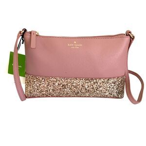 Kate Spade Dusty Pink Ramsey Glitter Crossbody Bag Saffiano Style NWT